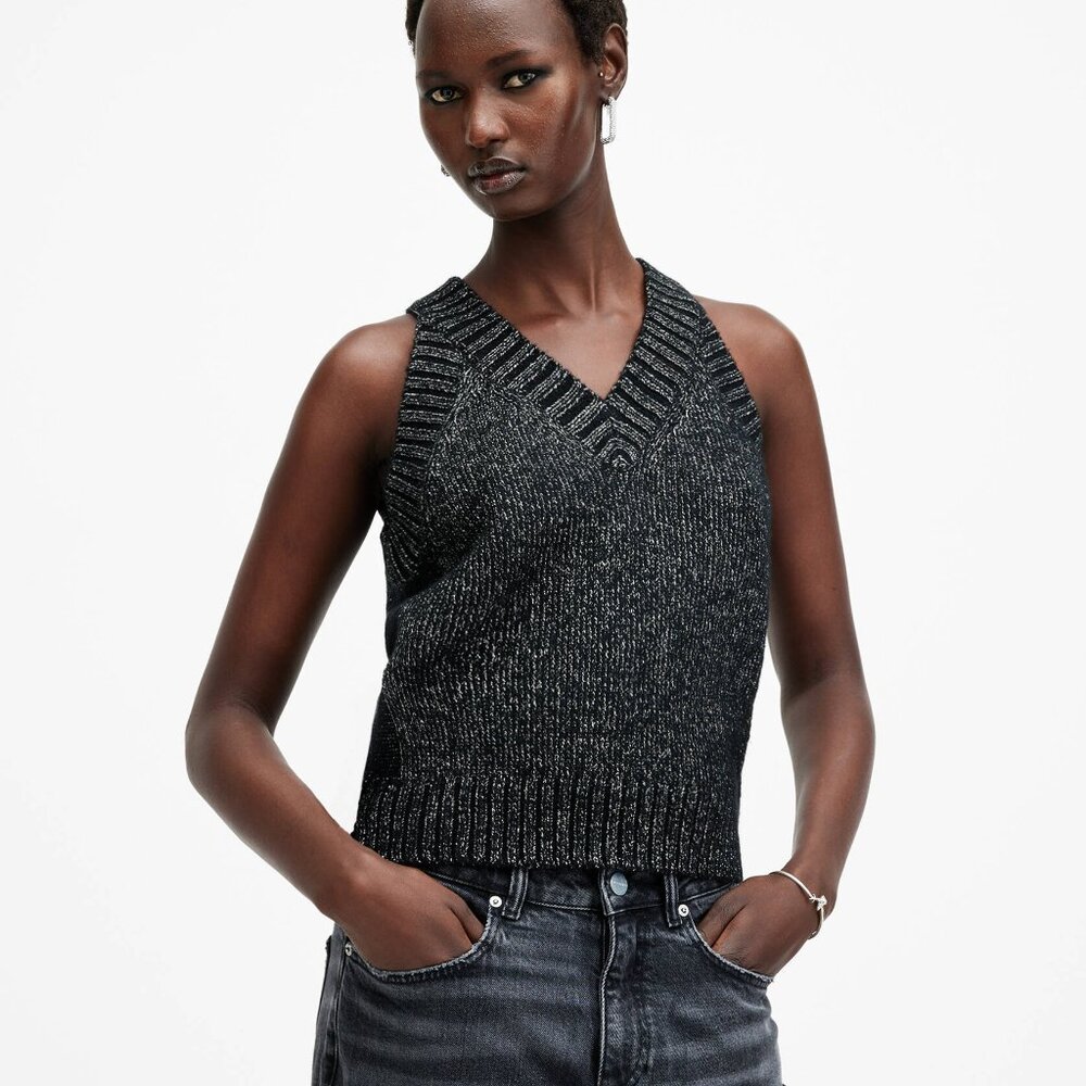 All Saints  Metallic Relaxed Fit Tank Top (Black), M
